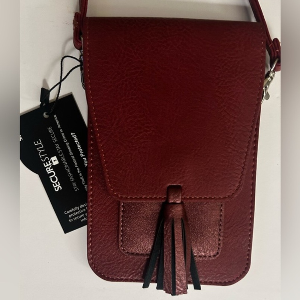 NWT K Carroll Red/Shimmer Vegan Crossbody with RFID protection
